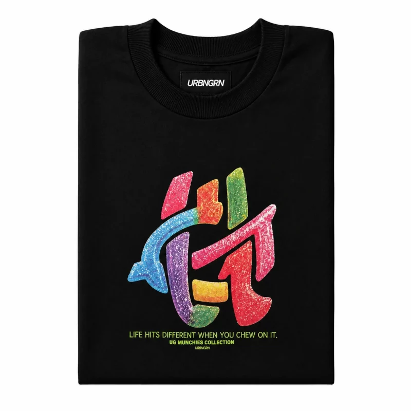 urbngrn-munchies-gummies-black-tshirt-folded