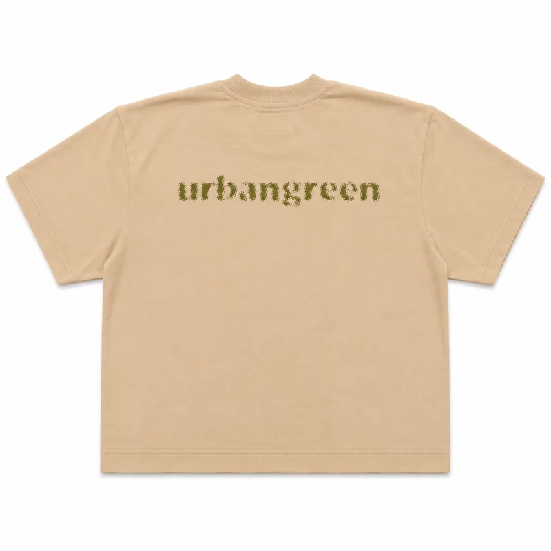 URBNGRN Dot Matrix Wordmark Tee – Beige Back Front Design Details